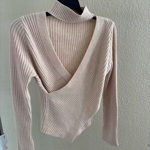 SHEIN Ribbed V-Neck Sweater - Cream